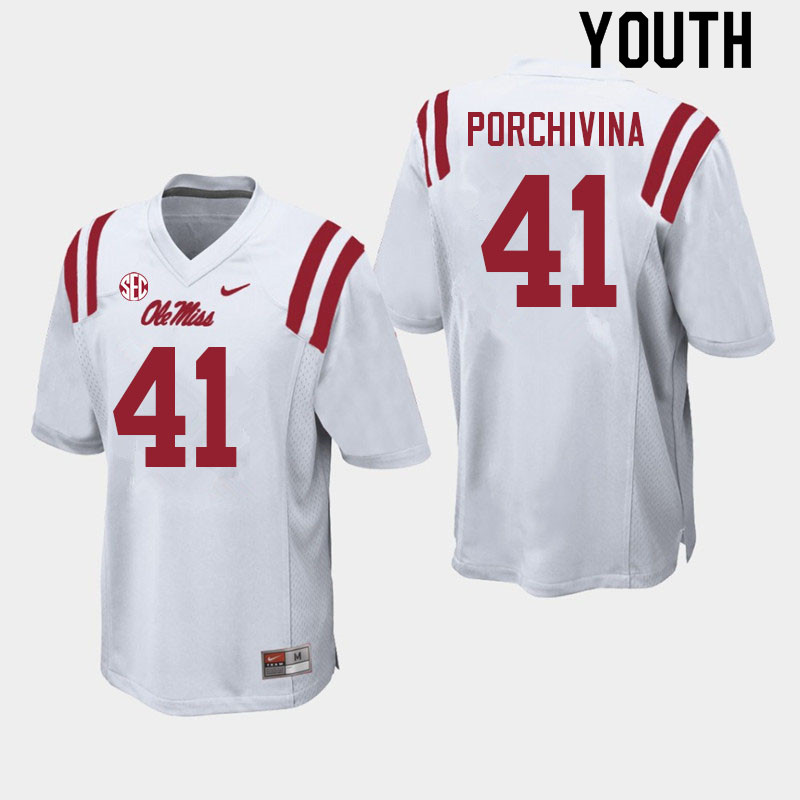 John Porchivina Ole Miss Rebels NCAA Youth White #41 Stitched Limited College Football Jersey JWH8158KR
